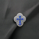925 Sterling Silver  Deep Blue Moissanite Cross  Ring